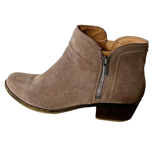 Lucky Brand LK Breah Suede Heeled Ankle Booties Taupe Women's Sz 10M/40 EUC! - Picture 2 of 11